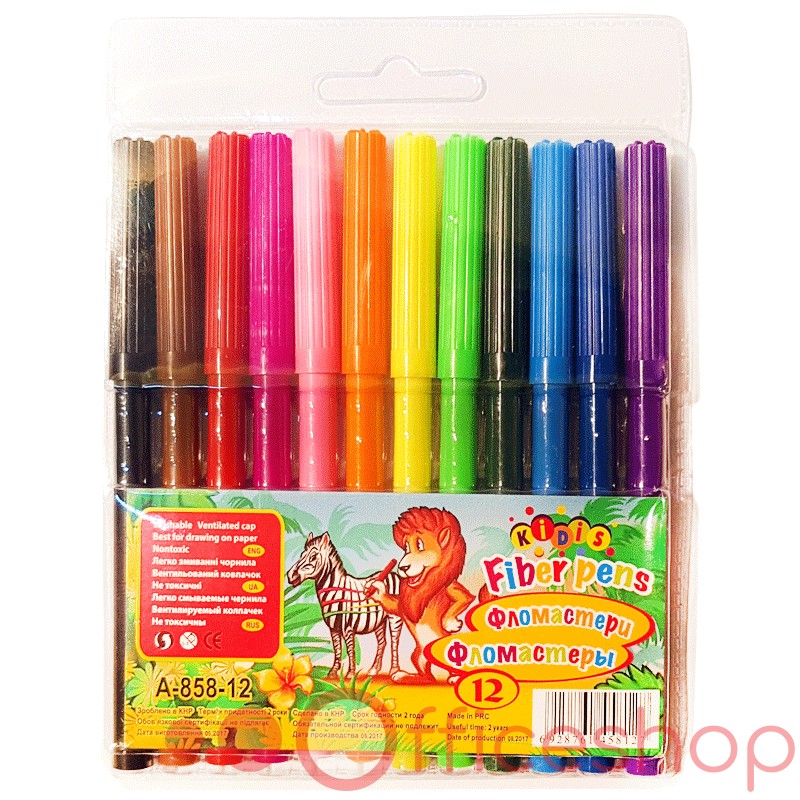 Фламастеры 12 цветов Kidis Zebra, 458127 (12)