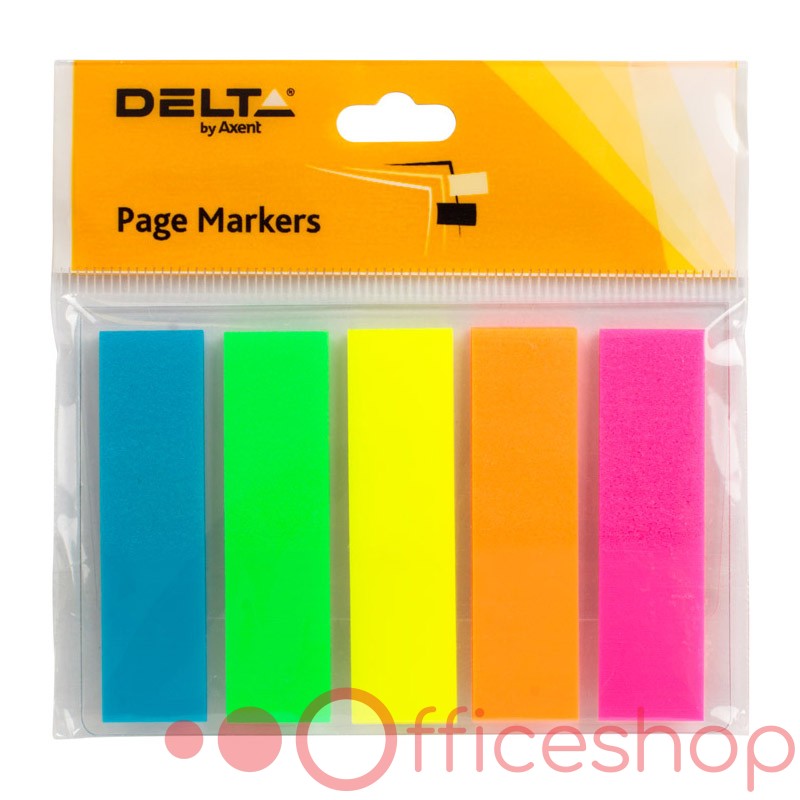 Index adeziv din plastic Delta, 12x45 mm, 5 buc, mix de culori neon, D2450-01 (40)