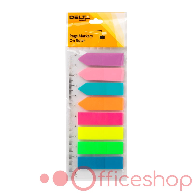 Index adeziv din plastic Delta, 12x45 mm, 8 buc, mix de culori neon, D2451 (20)