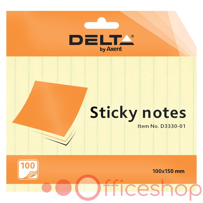 Hârtie pentru notițe cu strat adeziv Delta, dictando, 100x150mm, pal galbenă, D3330-01