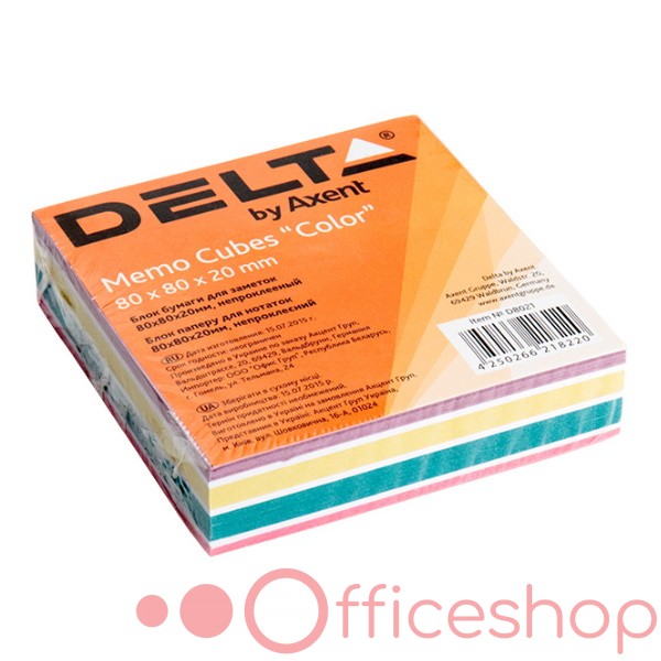 Hârtie neadezivă pentru notițe Delta, 210 file, 80x80x20 mm, mix de culori neon, D8021