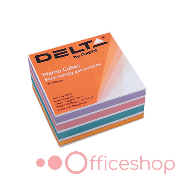 Hârtie neadezivă pentru notițe Delta, 330 file, 90x90x30 mm, mix de culori neon, D8023