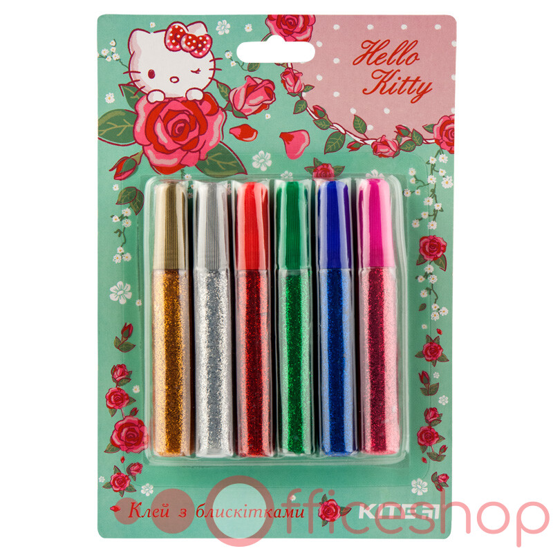 Lipici colorat cu sclipici Kite Hello Kitty, 6 buc/set, HK19-107